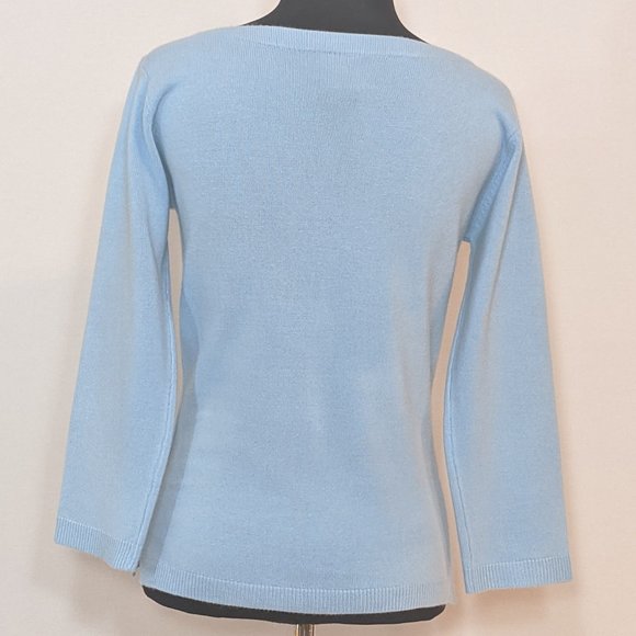 BCBG MaxAzria Sweater Lightweight Blue 3/4 Sleeve - Picture 5 of 6